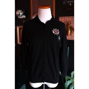 George Womens Y2K 90S Cardigan Black Button Up Rhinestone Long Sleeve Large